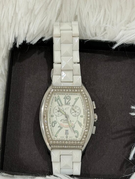 Vintage Elini Barokas New Yorker Diamond Swiss Chrono Watch White Ceramic Strap main image 8